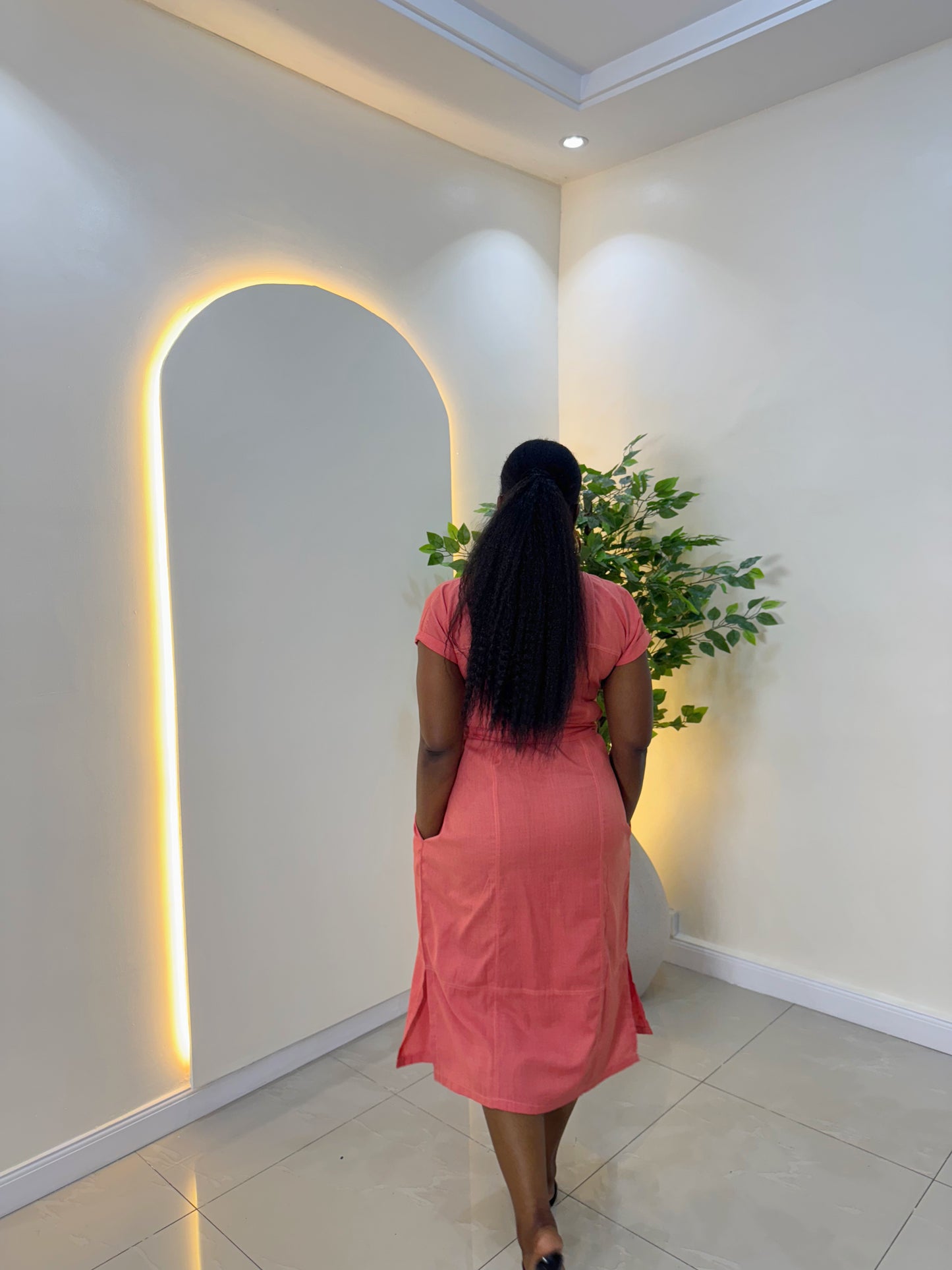 Coral Linen Shirt Dress