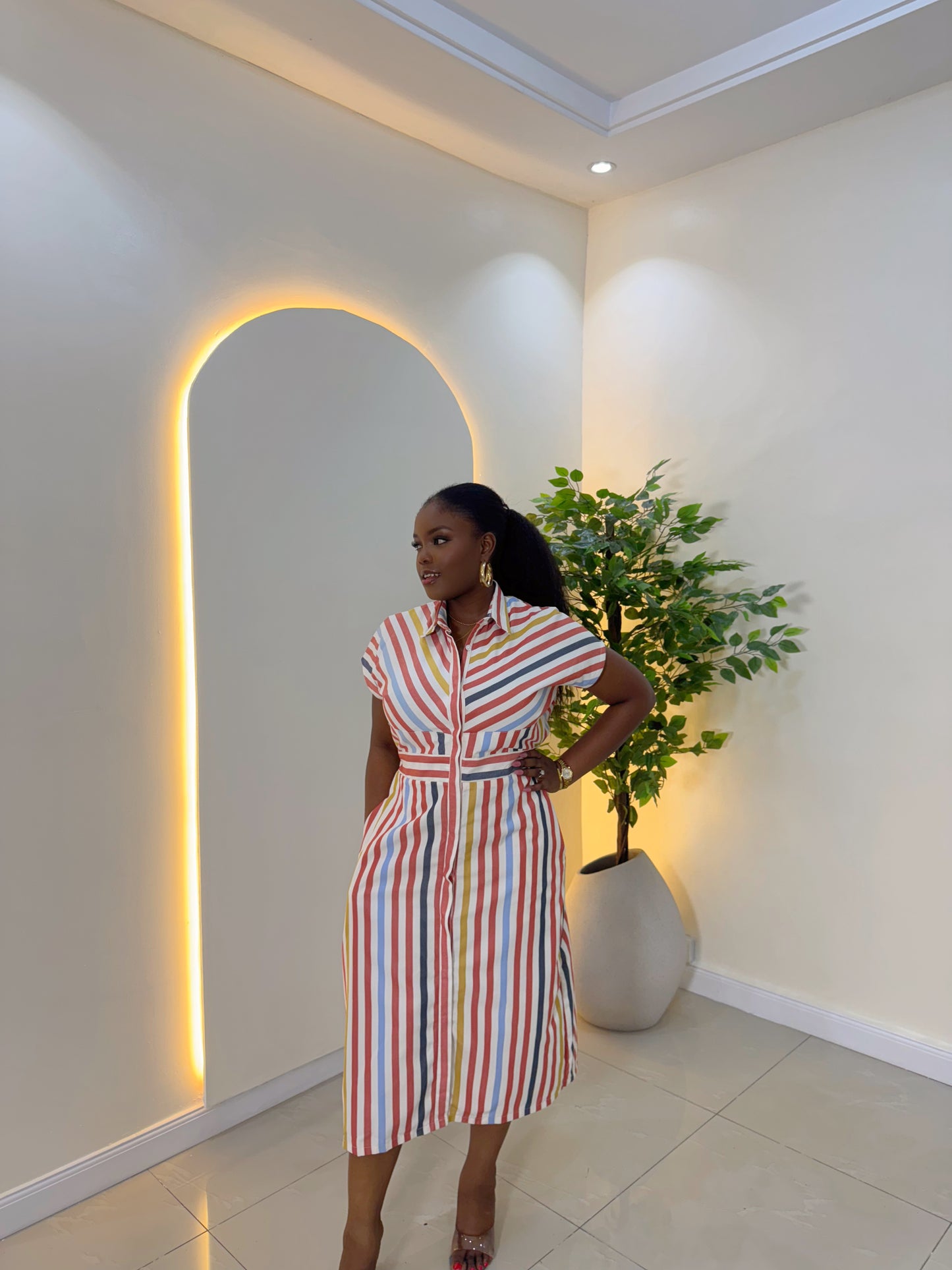 Multicolor Stripe Shirt Dress