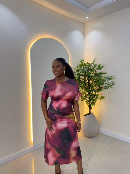 Patterned Silk Midi Dress