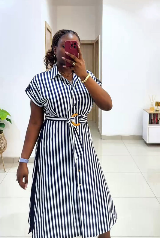 Stripe Belted Shirt Dress