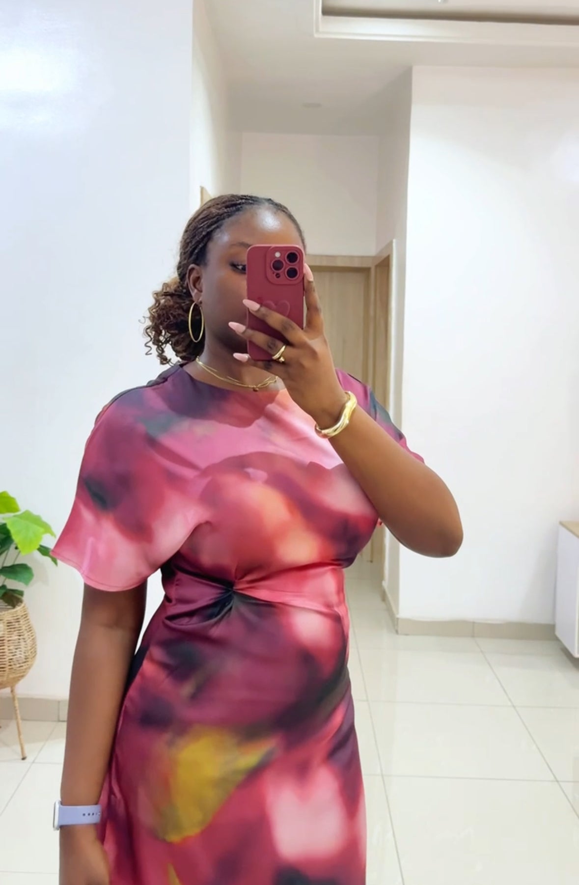 Patterned Silk Midi Dress