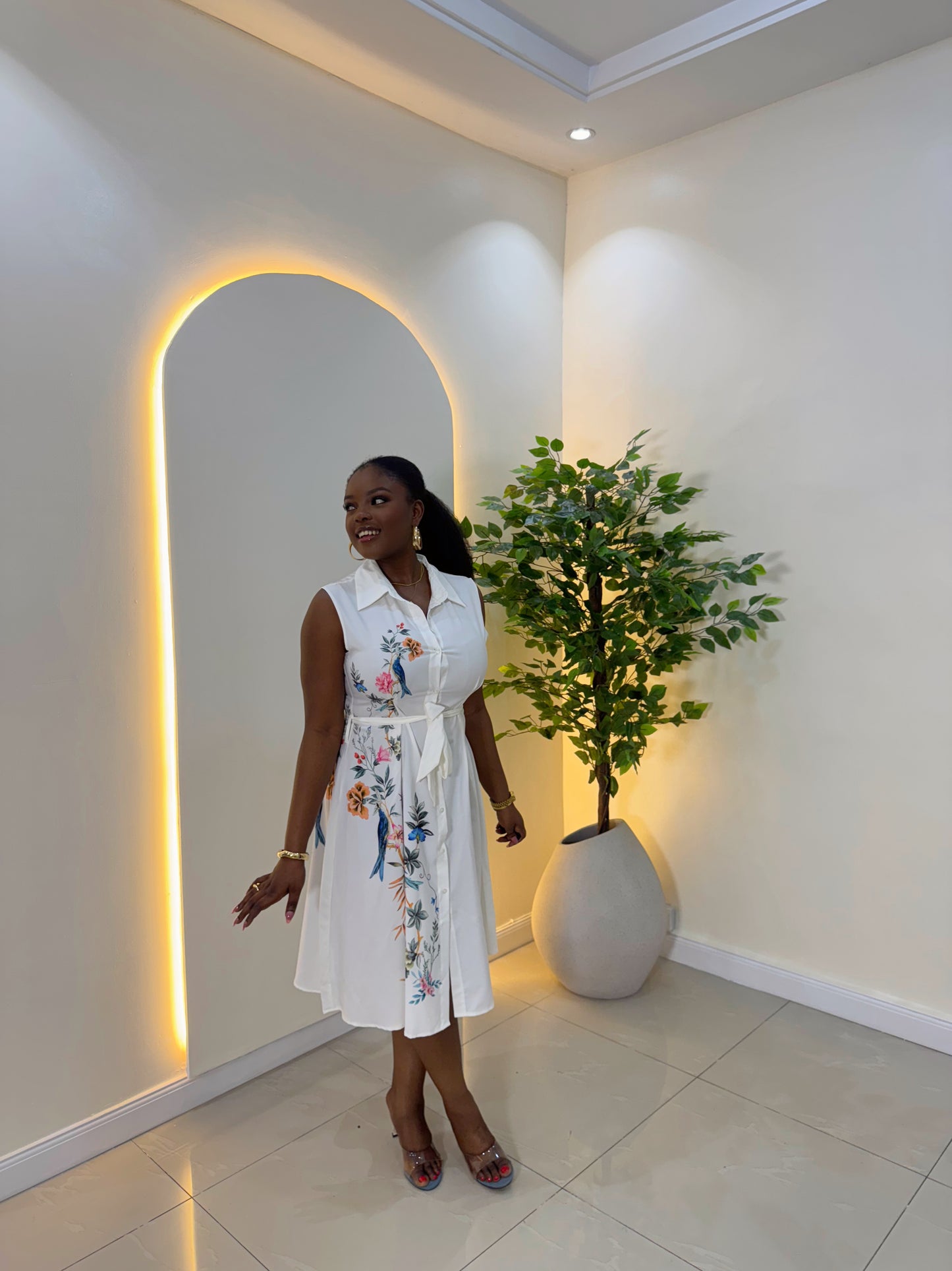 Sleeveless Floral Print Shirt Dress