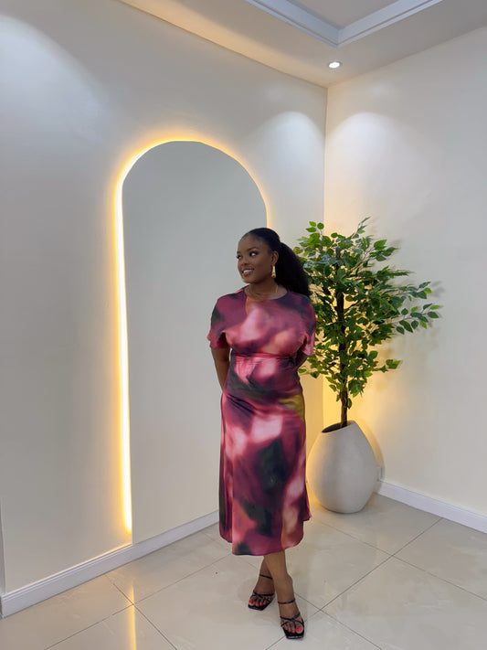 Patterned Silk Midi Dress