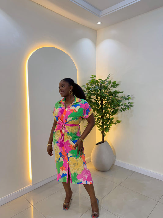 Floral Belted Shirt Dress