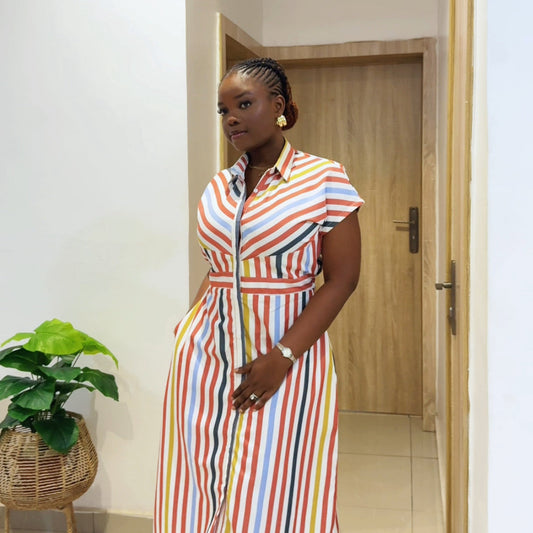 Multicolor Stripe Shirt Dress