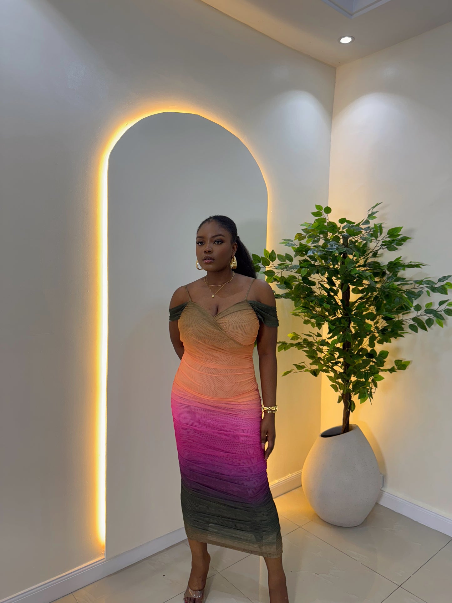 Cold Shoulder Mesh Dress