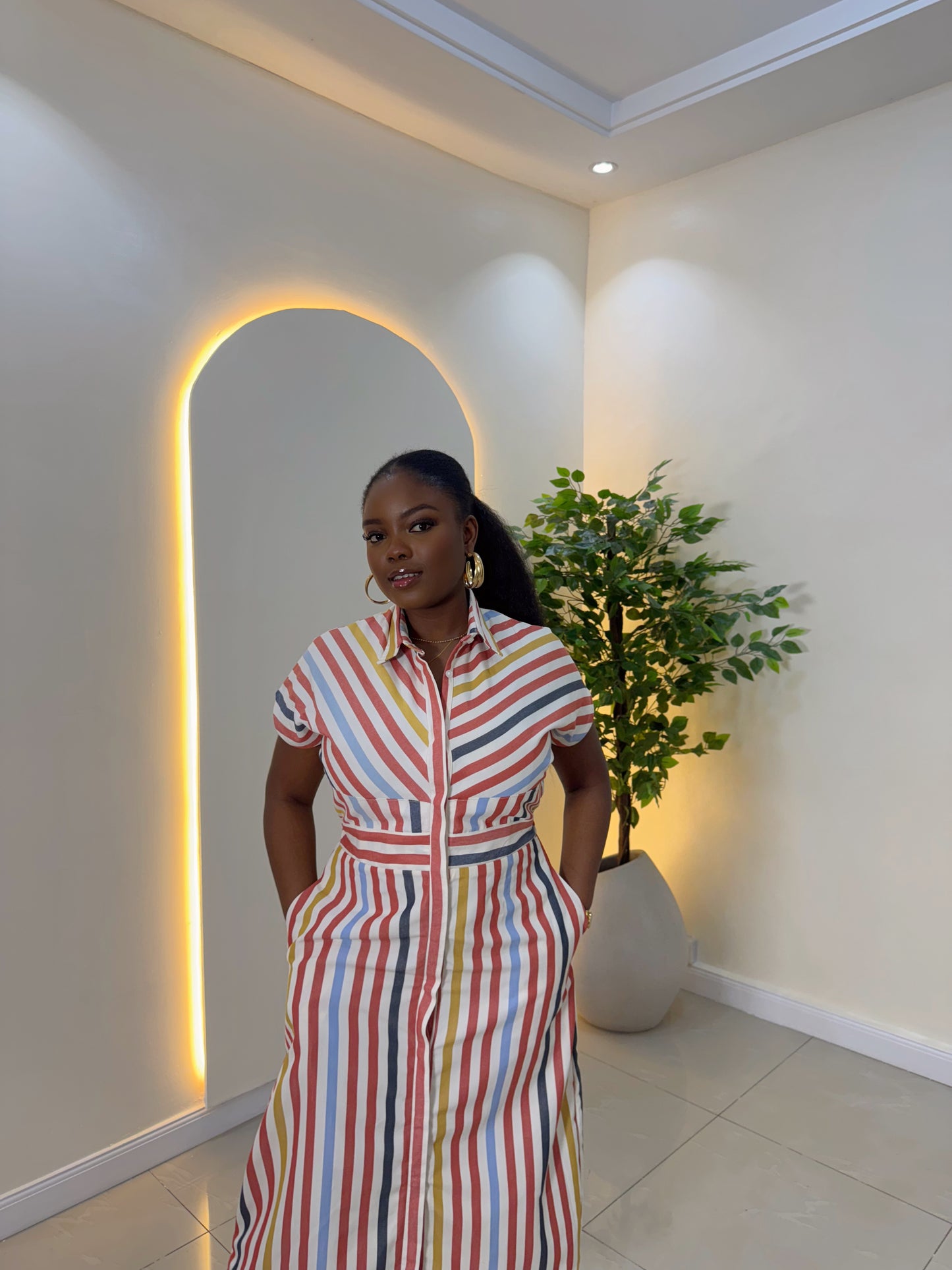 Multicolor Stripe Shirt Dress