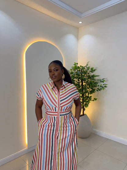 Multicolor Stripe Shirt Dress