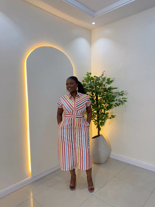 Multicolor Stripe Shirt Dress