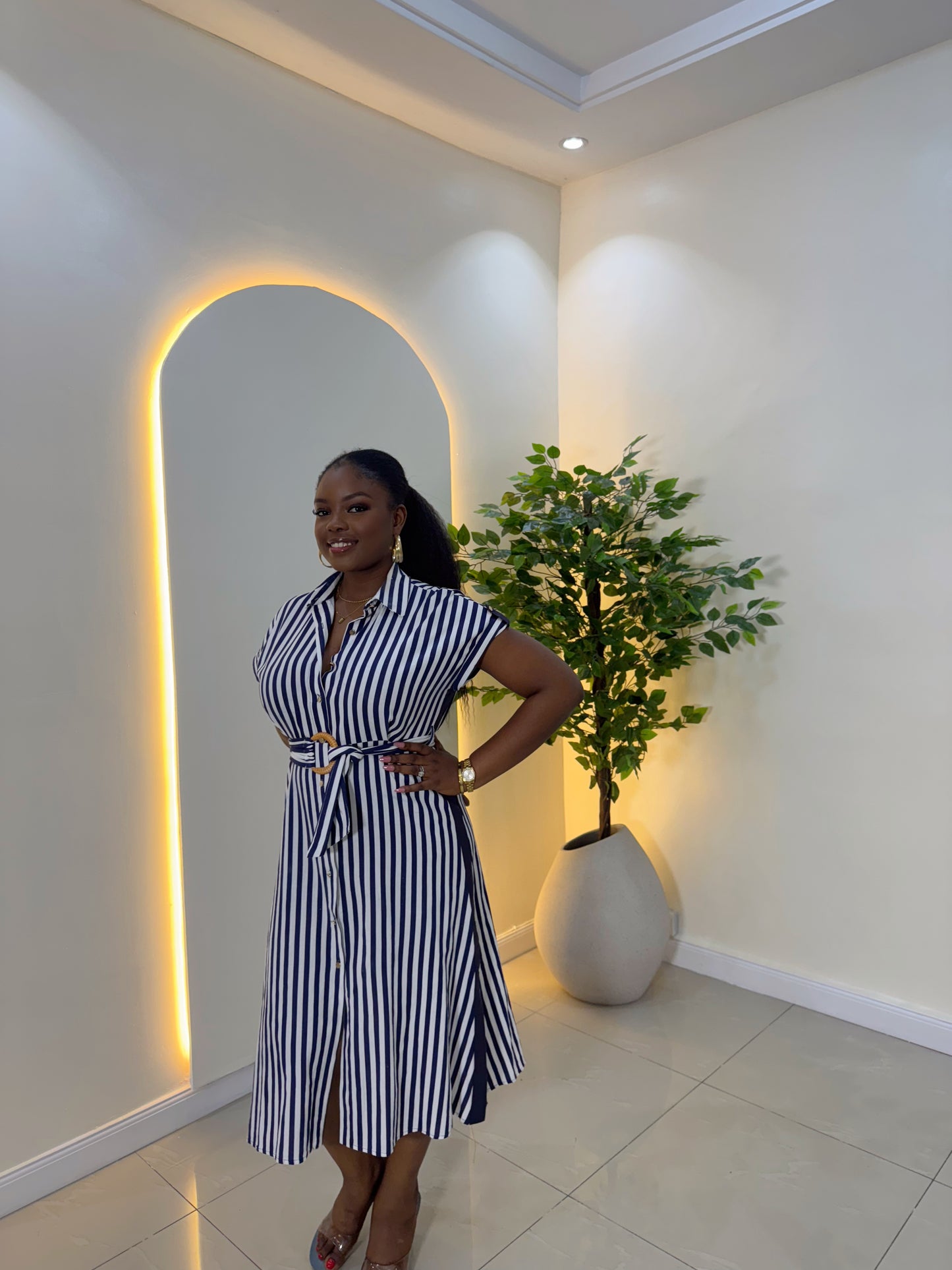 Stripe Belted Shirt Dress