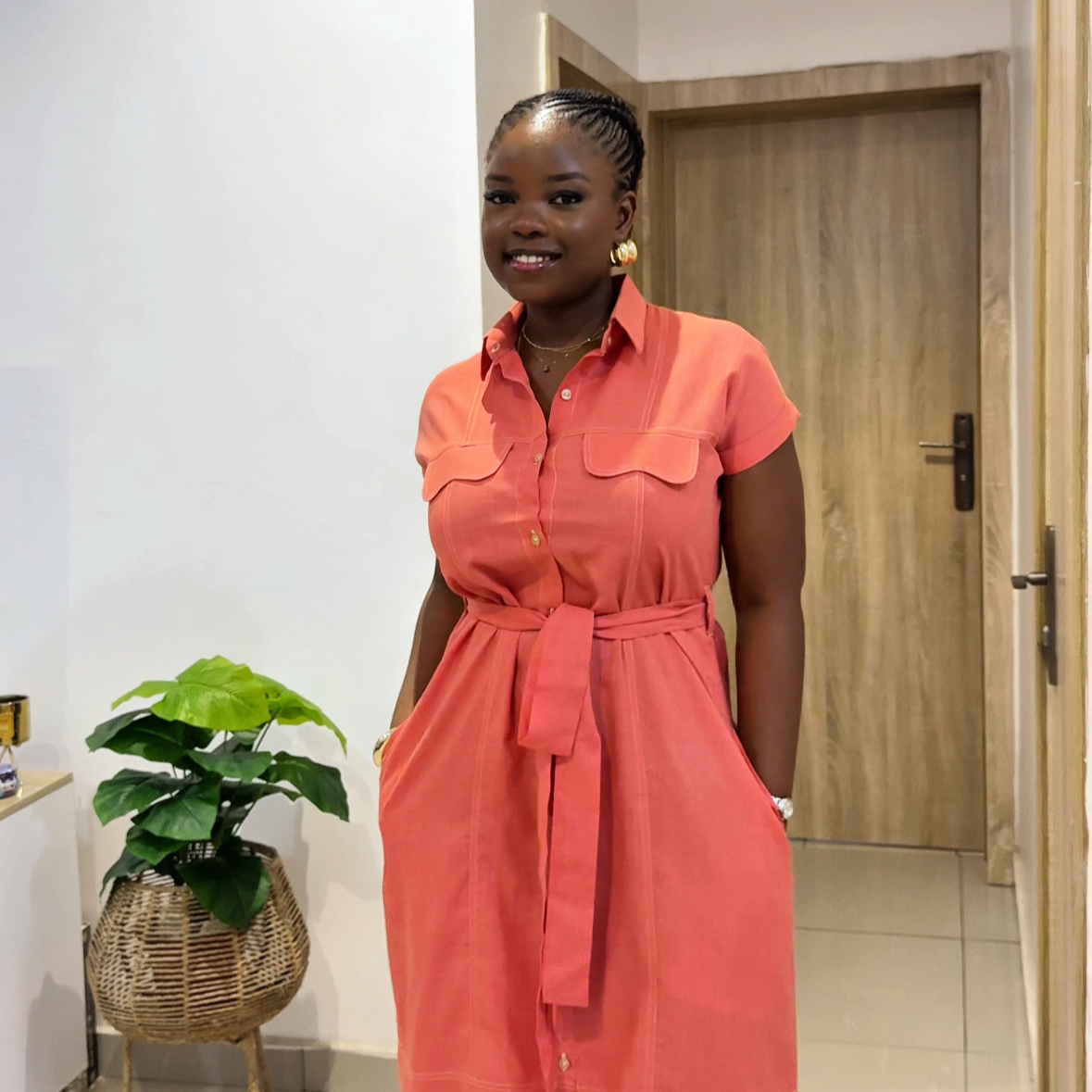 Coral Linen Shirt Dress